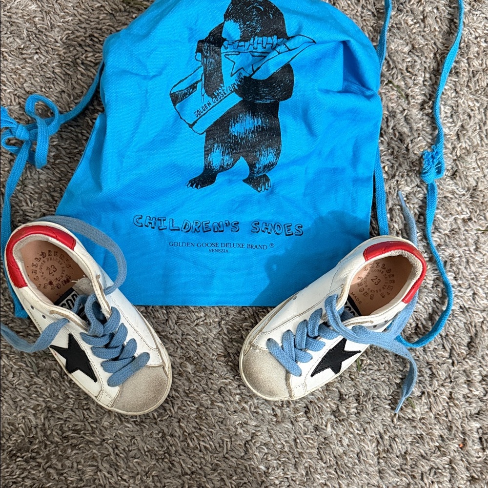 Golden Goose Kids White Sneakers with Blue Star